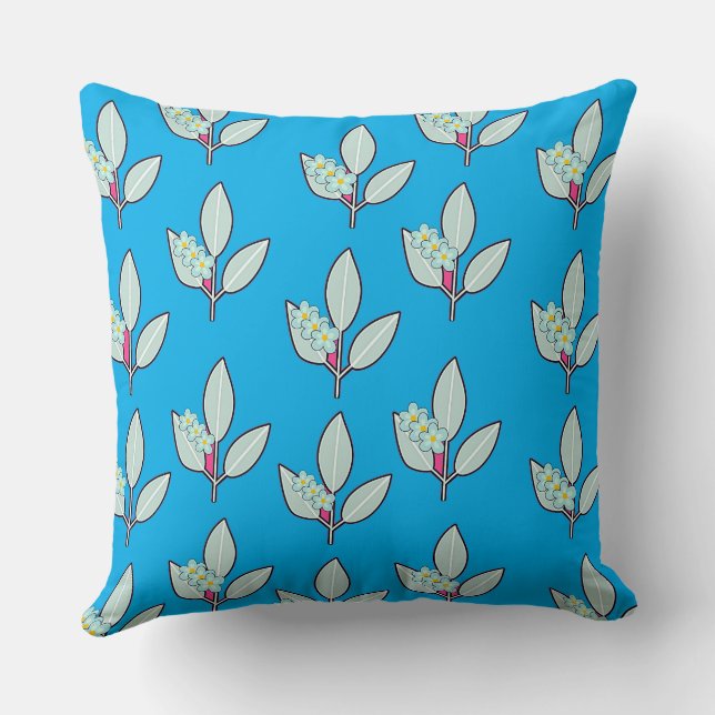 Floral Leaf Azure Blue Cushion (Back)