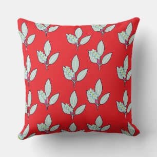 Floral Leaf Red Decorative Cushion