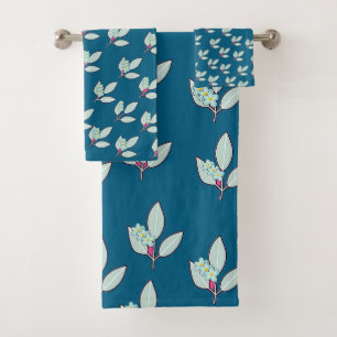 Floral Leaf Teal Bath Towel Set