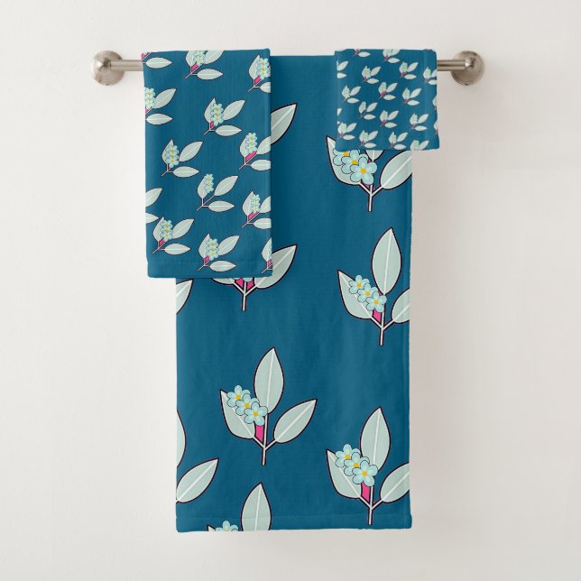 Floral Leaf Teal Bath Towel Set (Insitu)
