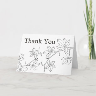 Floral Leafs Black & White Thank You Card
