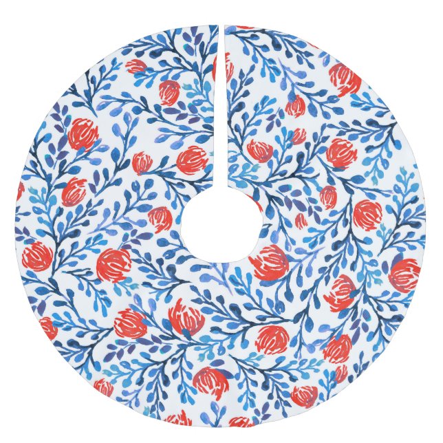 Floral Leaves: Seamless Nature Pattern Brushed Polyester Tree Skirt (Front)