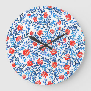 Floral Leaves: Seamless Nature Pattern Large Clock