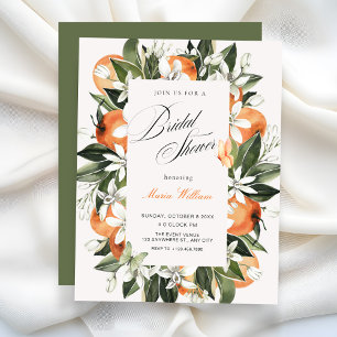 Floral leaves watercolor bridal shower invitation