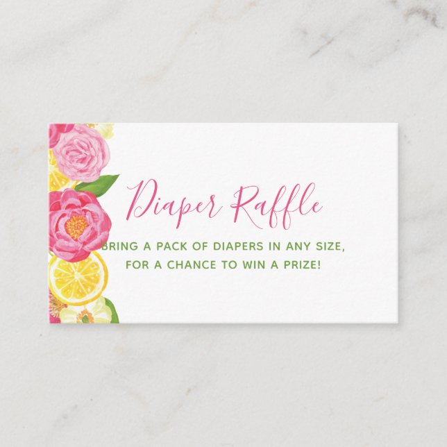Floral Lemon Baby Shower Diaper Raffle Ticket Enclosure Card (Front)