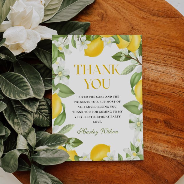 Floral Lemon Citrus 1st Birthday Thank You Card (Creator Uploaded)