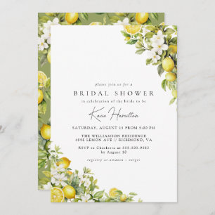 Floral Lemon Elegant Yellow Green Bridal Shower Invitation