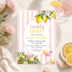 Floral Lemon Freshly Pink Lemonade 30th Birthday Invitation