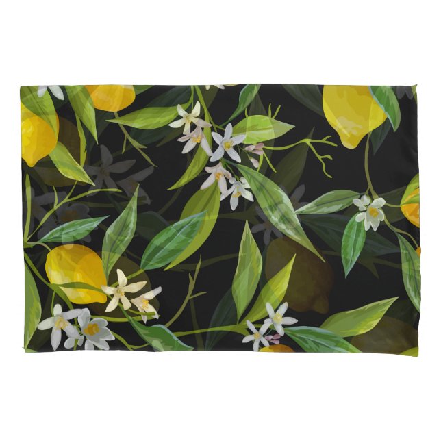 Floral Lemon Fruits Vintage Pattern Pillowcase (Front)