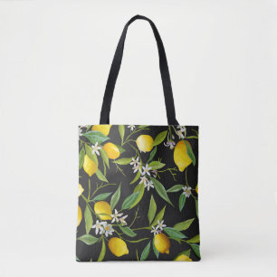 Floral Lemon Fruits Vintage Pattern Tote Bag