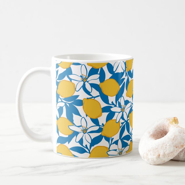Floral Lemon Sketch Hand Drawn - Coffee Mug (With Donut)