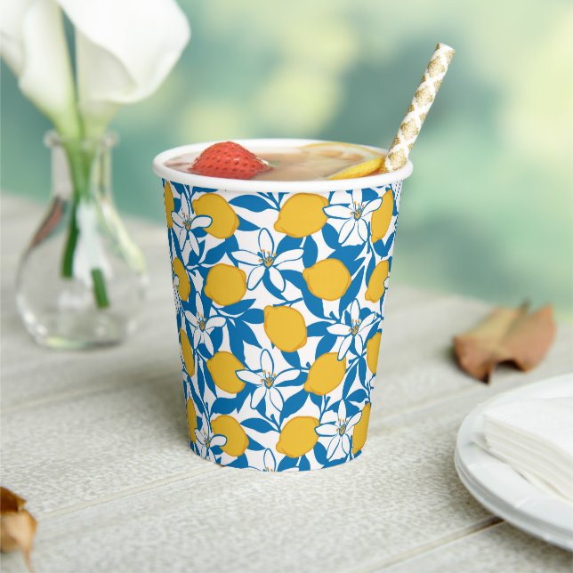 Floral Lemon Sketch Hand Drawn - Paper Cups (Insitu)