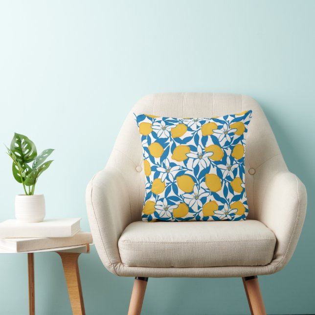 Floral Lemon Sketch Hand Drawn - Throw Pillow (Chair)