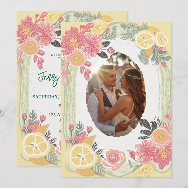 Floral Lemon Summer wedding Invitation (Front/Back)