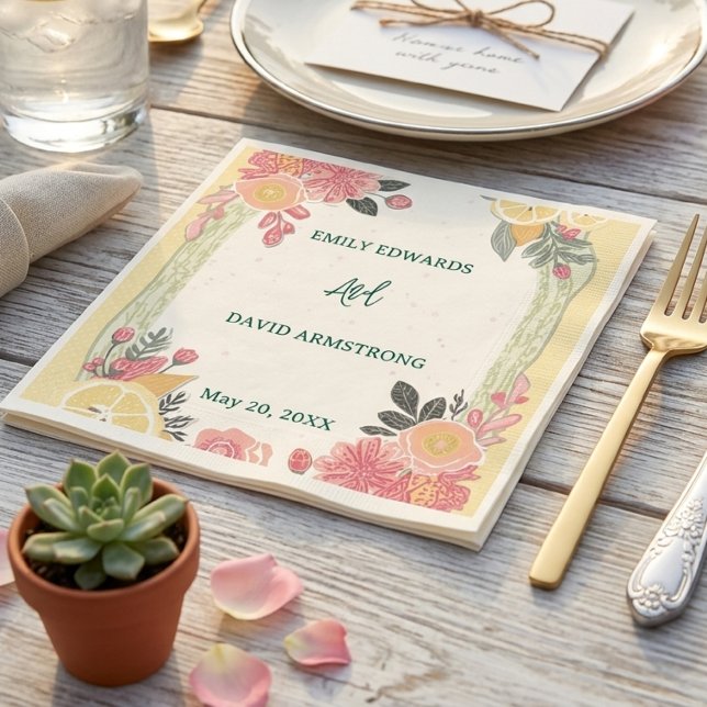 Floral Lemon Summer Wedding Napkins (Creator Uploaded)