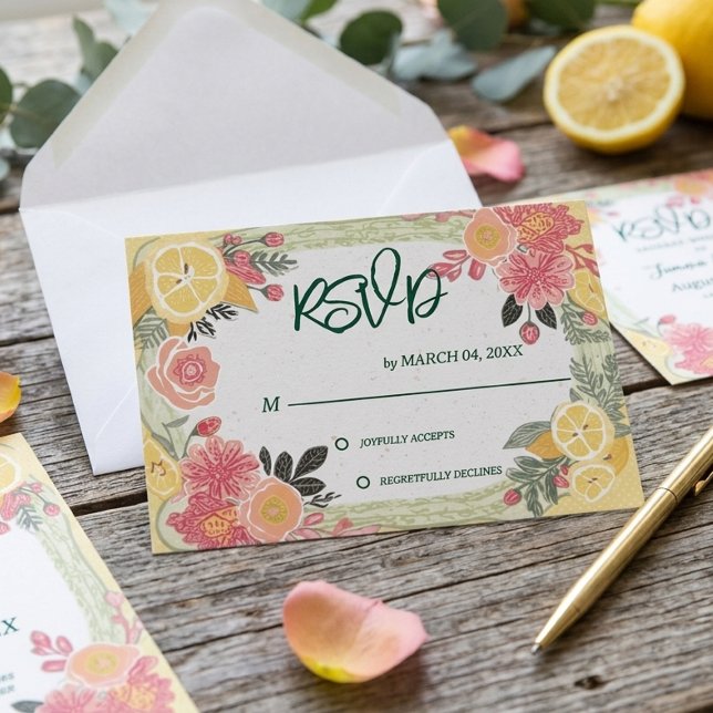 Floral Lemon Summer Wedding RSVP Card (Creator Uploaded)