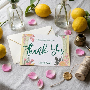 Floral Lemon Summer Wedding Thank You Card W Note