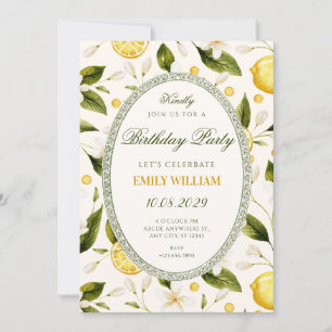 Floral Lemon yellow seamless birthday Invitation