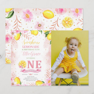Floral Lemonade 1st Birthday Photo Invitation
