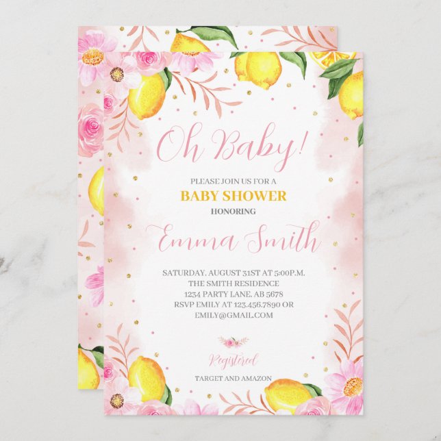 Floral Lemonade Baby Shower Invitation (Front/Back)