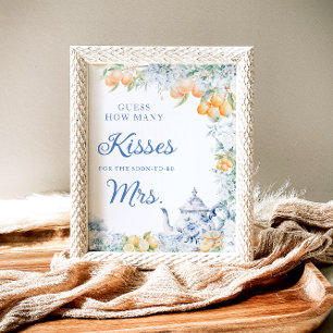 Floral & Lemons How Many Kisses Bridal Shower Game Poster