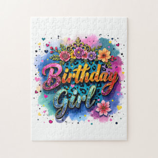 Floral Leopard Birthday Girl Jigsaw Puzzle