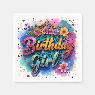 Floral Leopard Birthday Girl Napkin