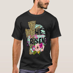 Floral Leopard Cross He Risen Jesus Faith Christ G T-Shirt