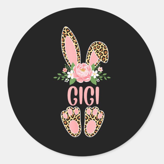 Floral leopard gigi bunny happy easter spring Flor Classic Round Sticker (Front)