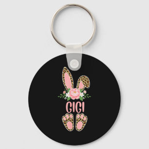 Floral leopard gigi bunny happy easter spring key ring