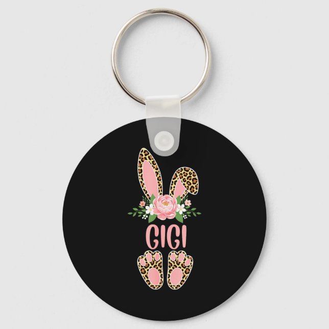 Floral leopard gigi bunny happy easter spring  key ring (Front)