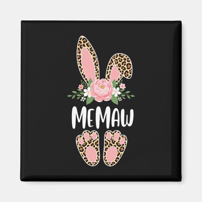 Floral Leopard Memaw Bunny Happy Easter Spring  Magnet (Front)