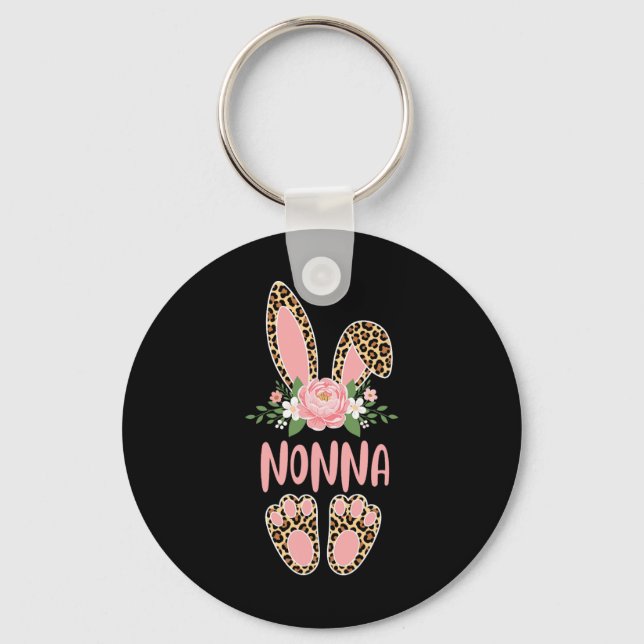 Floral Leopard Nonna Bunny Happy Easter Spring  Key Ring (Front)