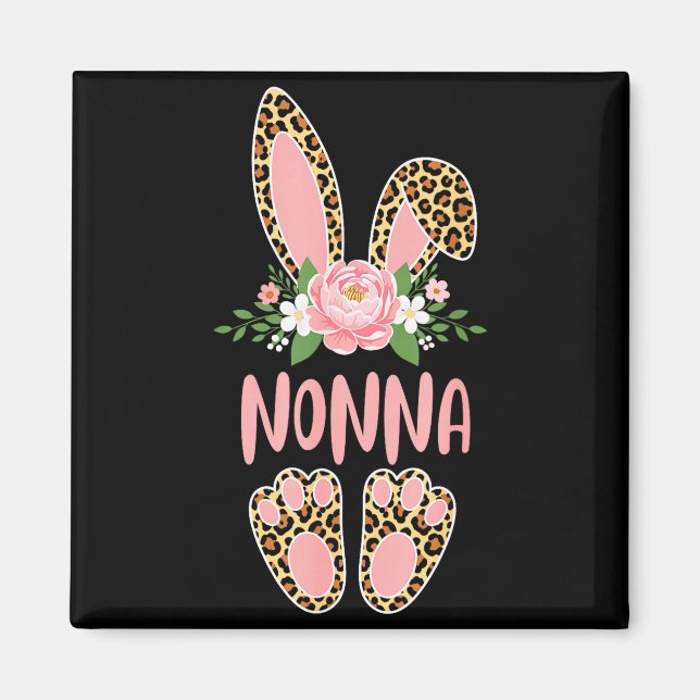 Floral leopard nonna bunny happy easter spring  magnet (Front)