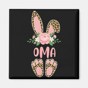 Floral leopard oma bunny happy easter spring Flora Magnet
