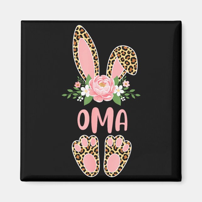 Floral leopard oma bunny happy easter spring Flora Magnet (Front)