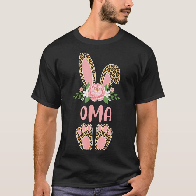 Floral leopard oma bunny happy easter spring Flora T-Shirt (Front)