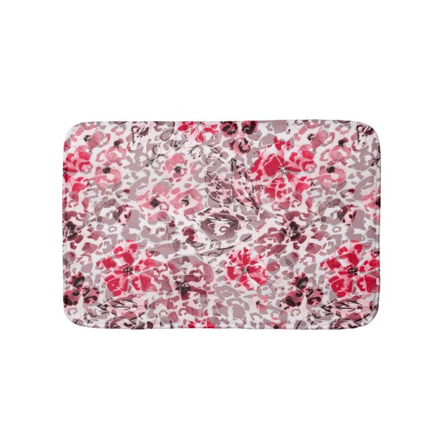 Floral ,leopard,Red and white , red, white, spotte Bath Mat (Front)