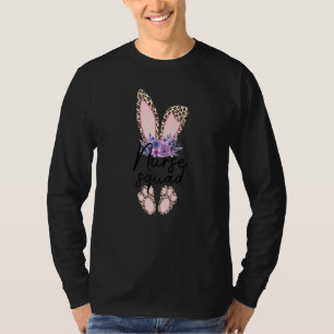 Floral Lepard Nurse Squad Bunny Nurse Rn Happy Eas T-Shirt