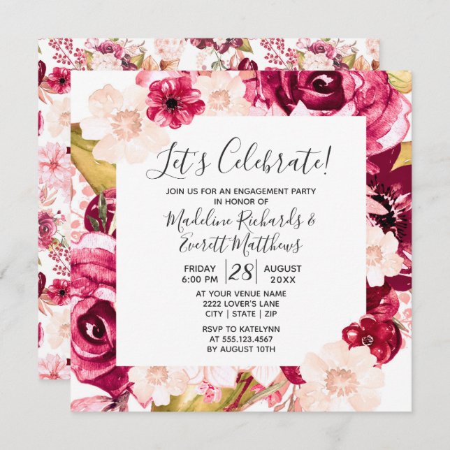 Floral Let's Celebrate Engagement Party Invitation (Front/Back)