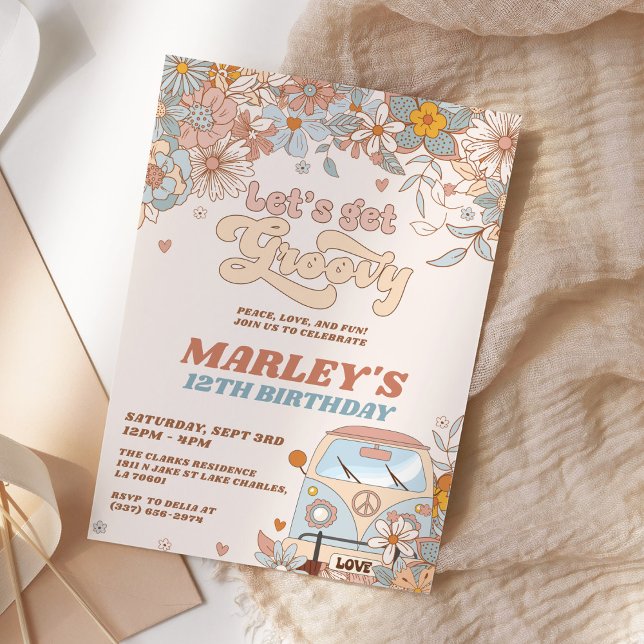 Floral Let's Get Groovy Retro Birthday Party Invitation (Creator Uploaded)