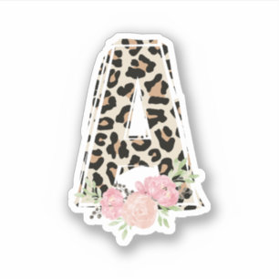 Floral Letter A Initial Name Leopard Cheetah Print