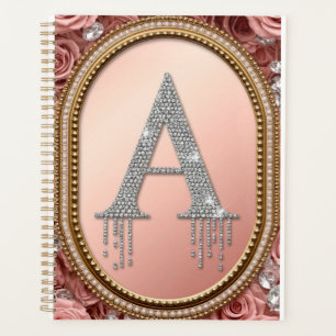 Floral Letter A Monogram in Gold Frame Planner