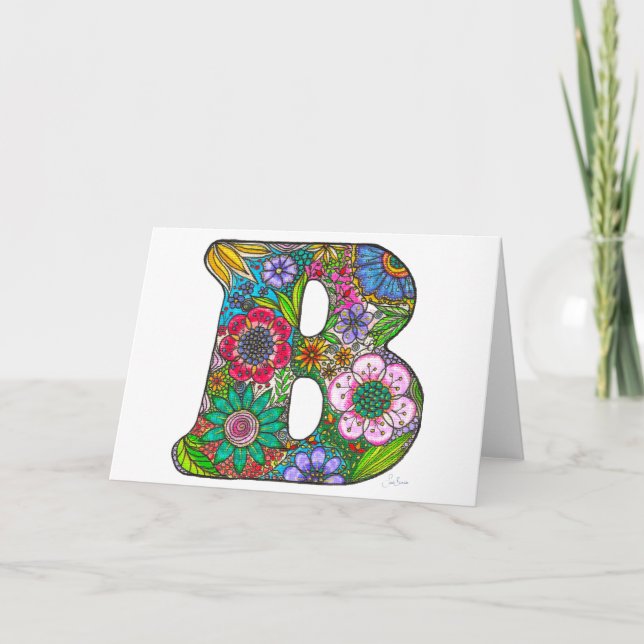 Floral Letter B Greeting Card - from original art (Front)