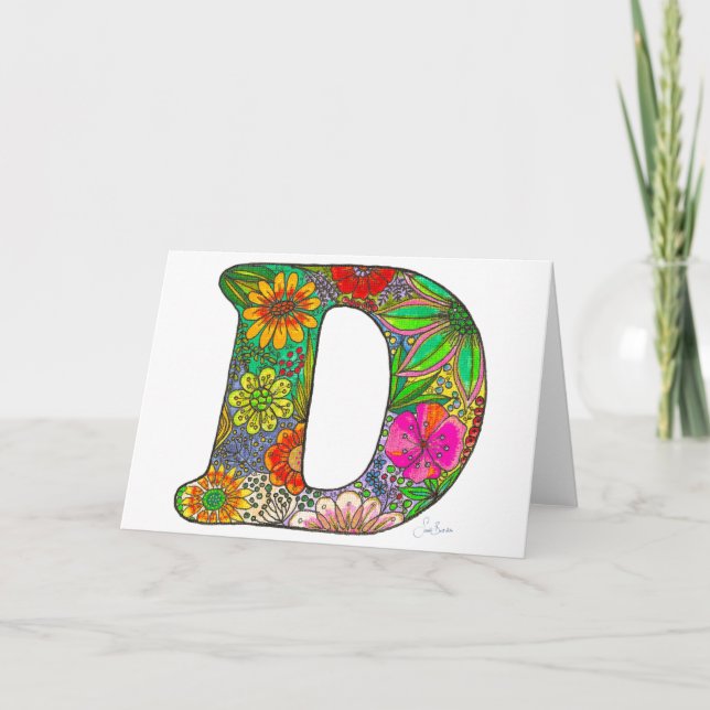 Floral Letter D Greeting Card - from original art (Front)