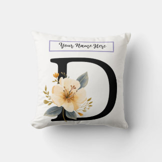 Floral Letter D Pillow – Personalized Initial Cush