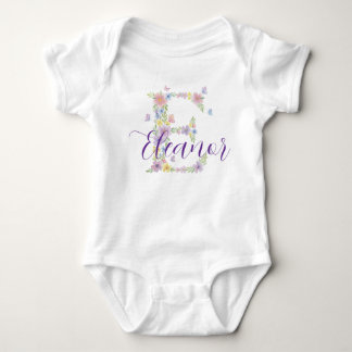 Floral Letter E Personalised Baby Bodysuit