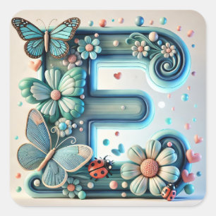 Floral Letter E Personalised Initial Gift 💖✨ Square Sticker