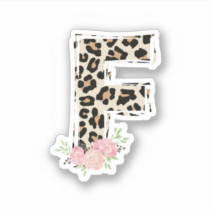 Floral Letter F Initial Name Leopard Cheetah Print