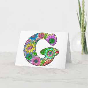 Floral Letter G Greeting Card - Blank Inside
